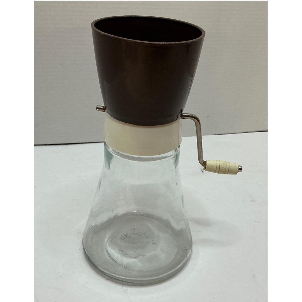Androck Vintage Coffee‎ Nut Grinder Manual Hand Crank Glass Jar Brown USA Made
